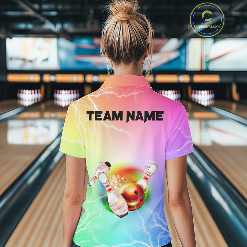 Gradient colorful rainbow lightning thunder storm Bowling Shirts for Women Custom Team Bowling jerseys NQS9941