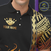 Load image into Gallery viewer, Custom Black And Gold Flame tribal pattern Bowling Team Polo, 1/4 Zip Shirts For Men, Bowling Jerseys NQS10093