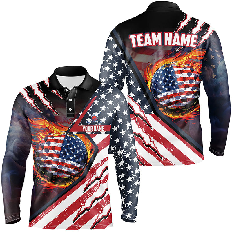 American Flag flame golf ball Mens golf polo shirts custom golf outfits for men, patriotic golf gifts NQS8022