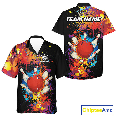 Colorful Bowling Hawaiian Shirt Custom Bowling Button Up Team shirts for bowlers NQS10416