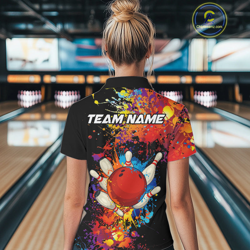 Colorful bowling jerseys Bowling Polo, 1/4 Zip Shirt for Women Custom Bowling Team shirts for bowlers NQS10416