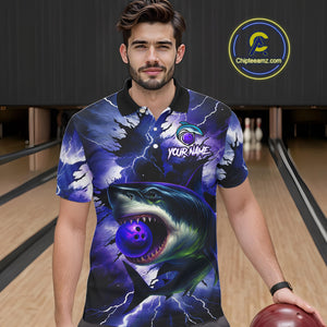 Purple Lightning thunder Shark Bowling Shirts for Men Custom Team Shark Bowling League Jersey NQS10418
