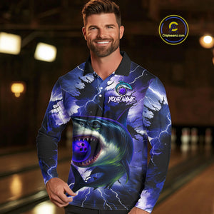 Purple Lightning thunder Shark Bowling Shirts for Men Custom Team Shark Bowling League Jersey NQS10418