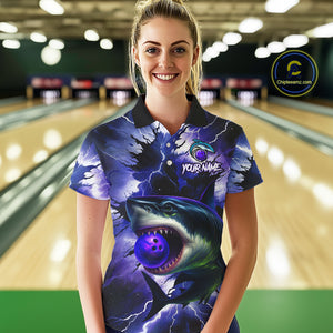 Purple Lightning thunder Shark Bowling Shirts for Women Custom Team Shark Bowling League Jersey NQS10418