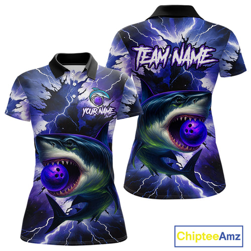 Purple Lightning thunder Shark Bowling Shirts for Women Custom Team Shark Bowling League Jersey NQS10418