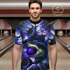 Purple Lightning thunder Shark Bowling Shirts for Men Custom Team Shark Bowling League Jersey NQS10418