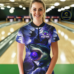 Purple Lightning thunder Shark Bowling Shirts for Women Custom Team Shark Bowling League Jersey NQS10418
