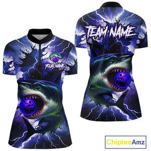 Purple Lightning thunder Shark Bowling Shirts for Women Custom Team Shark Bowling League Jersey NQS10418
