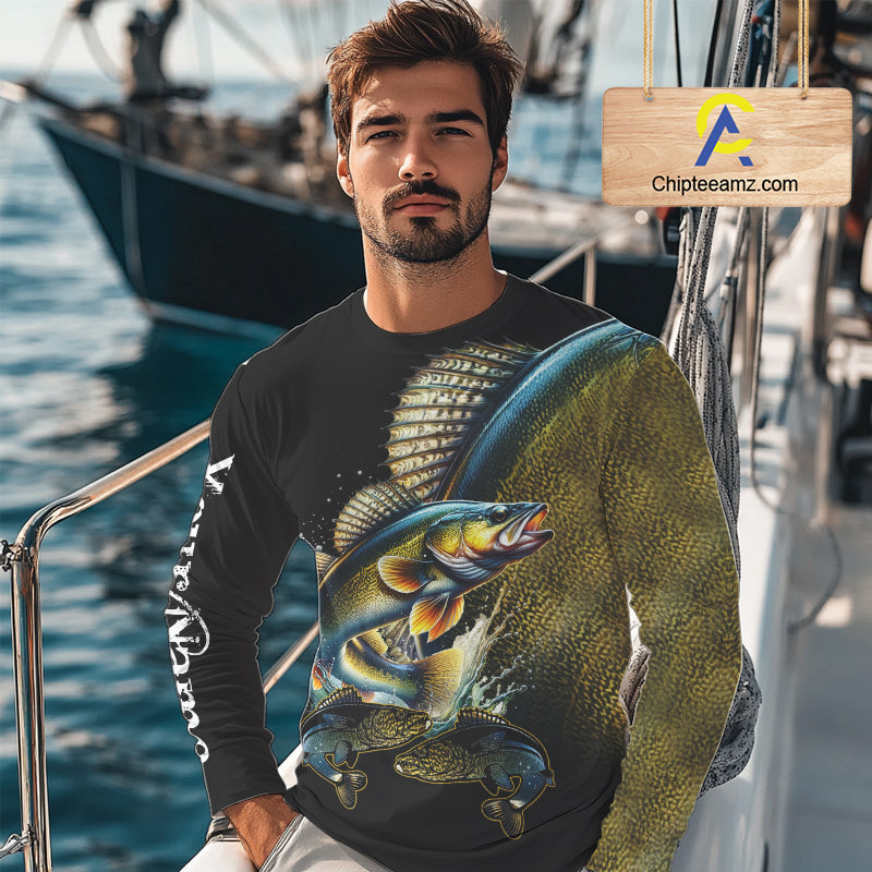 Walleye fishing yellow scales Custom walleye fishing shirts tournament fishing jerseys NQS11031