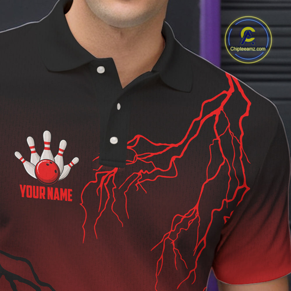 Black and Red gradient Lightning thunder storm Bowling shirts for Men Custom Bowling Team Jerseys NQS9353
