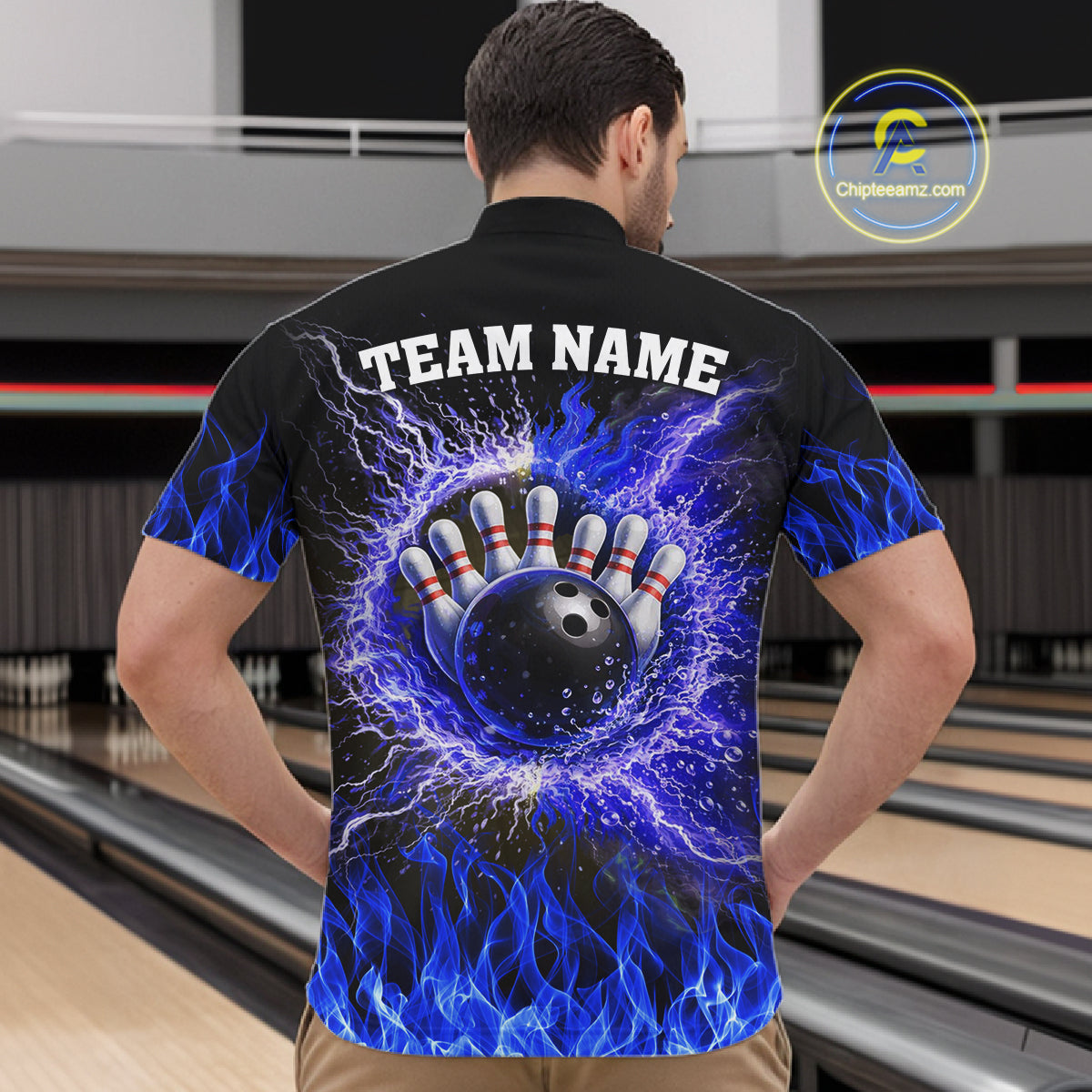 Black and Blue Flame Lightning Thunder Bowling Jersey for men custom Bowling Team League Shirts NQS11425