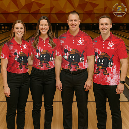 Custom Funny Cowboy Gunster Bowling Polo, 1/4 zip Shirts For Women, Bowling Team League Jerseys | Red NQS11625