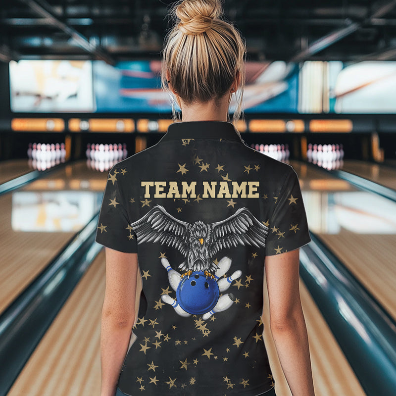 Black and Yellow Stars pattern Eagle Bowling Shirts For Women Custom Name Eagle Bowling Team Jersey NQS9661