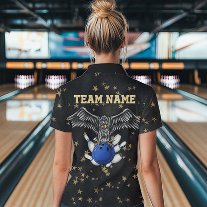 Black and Yellow Stars pattern Eagle Bowling Shirts For Women Custom Name Eagle Bowling Team Jersey NQS9661
