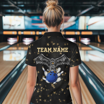Black and Yellow Stars pattern Eagle Bowling Shirts For Women Custom Name Eagle Bowling Team Jersey NQS9661
