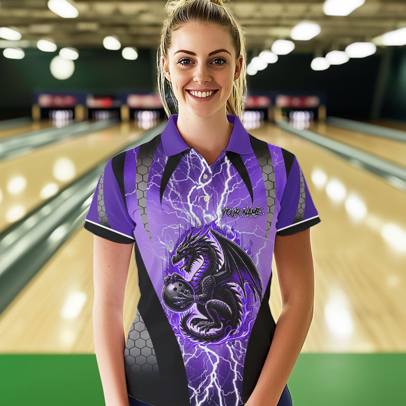 Black and Purple Thunder Lightning Dragon Bowling Team Shirts For Women Custom Bowling Uniform NQS9662