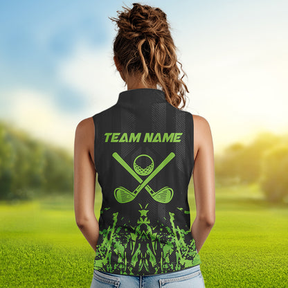 Black and Green Camo Sleeveless Golf polo shirt custom team golf outfit ladies, personalized golf gift NQS9664