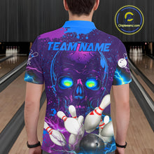 Load image into Gallery viewer, Purple and Blue Lightning Thunder Storm Skull Bowling Shirts For Men Custom Bowling Team Jerseys NQS11729