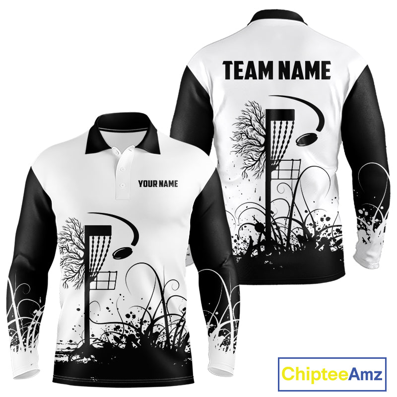 Black and White Disc Golf basket Disc golf polo shirts For men Custom team disc golf outfit NQS9946