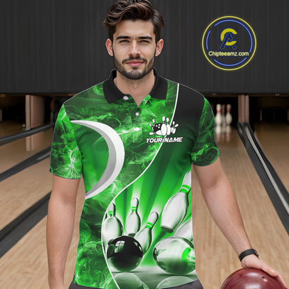 Green Light pattern Bowling Polo, Quarter Zip shirts for men Custom Bowling Team League Jerseys NQS9949