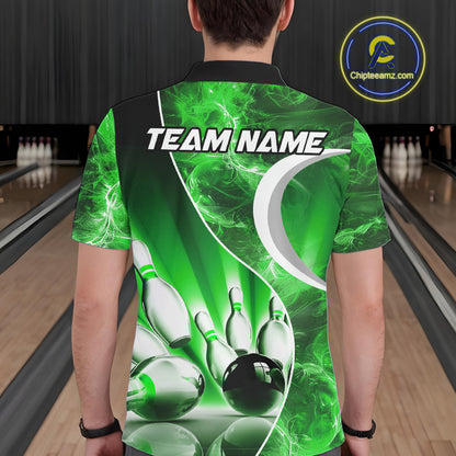 Green Light pattern Bowling Polo, Quarter Zip shirts for men Custom Bowling Team League Jerseys NQS9949