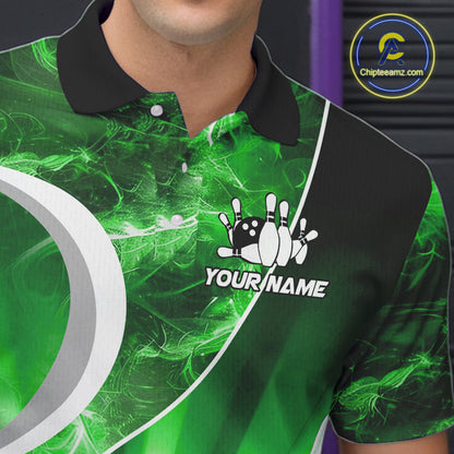 Green Light pattern Bowling Polo, Quarter Zip shirts for men Custom Bowling Team League Jerseys NQS9949