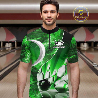 Green Light pattern Bowling Polo, Quarter Zip shirts for men Custom Bowling Team League Jerseys NQS9949