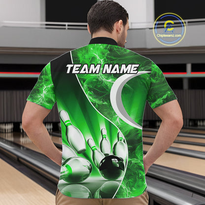 Green Light pattern Bowling Polo, Quarter Zip shirts for men Custom Bowling Team League Jerseys NQS9949