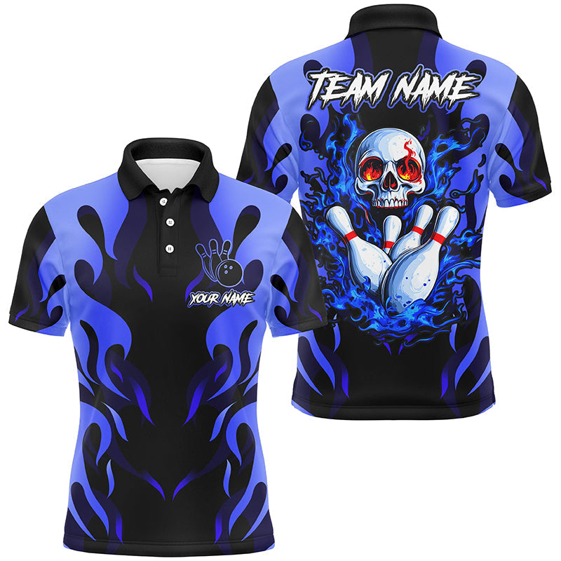 Black and Blue Flame Skull customize bowling shirts for men Team bowling jerseys gift for bowlers NQS8219