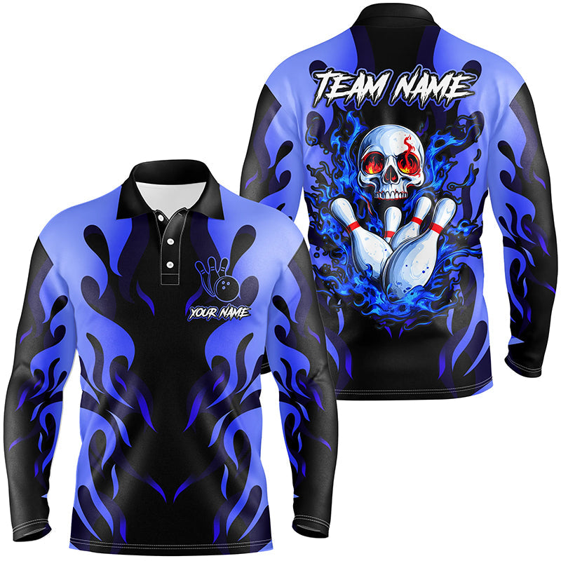 Black and Blue Flame Skull customize bowling shirts for men Team bowling jerseys gift for bowlers NQS8219