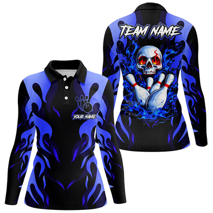 Black and Blue Flame Skull customize bowling shirts for women Team bowling jerseys gift for bowlers NQS8219