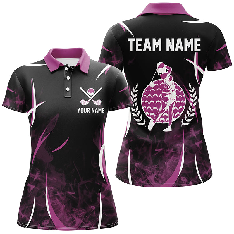 Black and Pink Smoke Pattern Women golf polo shirt custom ladies golf clothes, personalized golf gifts NQS8222