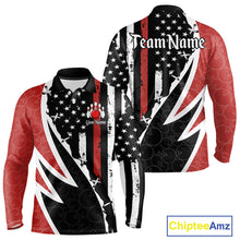 Load image into Gallery viewer, Red, White and Black American Flag Bowling Shirts for Men Custom Patriotic Team Bowling Jersey NQS10429