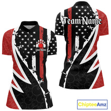 Load image into Gallery viewer, Red, White and Black American Flag Bowling Shirts for Women Custom Patriotic Team Bowling Jersey NQS10429