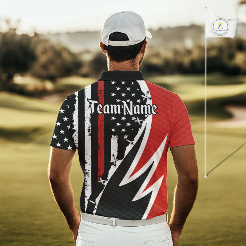 Red, White and Black American Flag Mens Golf polo shirts Custom Patriotic Team Golf attire for men NQS10430