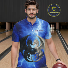 Load image into Gallery viewer, Black And White Dragon Blue Lightning Thunder Custom Bowling Shirt For Men, Dragon Bowling Team Shirt NQS10627