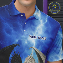 Load image into Gallery viewer, Black And White Dragon Blue Lightning Thunder Custom Bowling Shirt For Men, Dragon Bowling Team Shirt NQS10627
