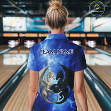 Load image into Gallery viewer, Black &amp; White Dragon Blue Lightning Thunder Custom Bowling Shirt For Women, Dragon Bowling Team Shirt NQS10627
