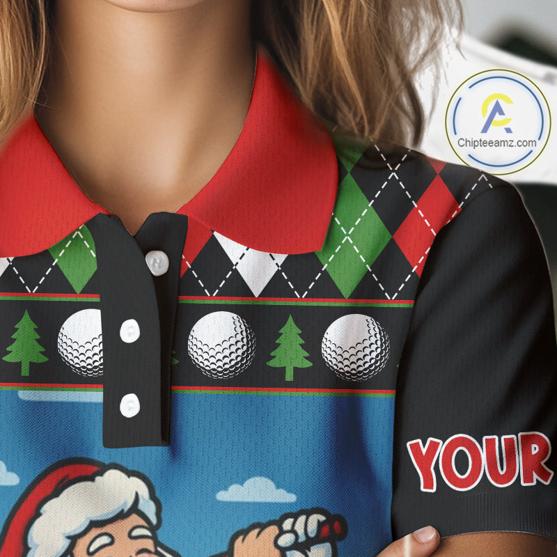 Funny Santa Golf argyle pattern Christmas Golf polo shirts for Women custom Christmas golf gifts NQS10856