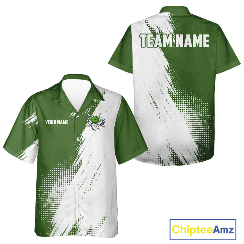 Custom Green and White Strike Bowling Hawaiian shirt Bowling Team Jerseys Bowling League NQS11037