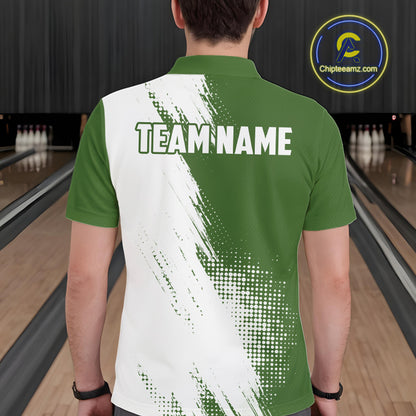 Custom Green and White Strike Bowling Shirts Men Polo, Quarter Zip Bowling Team Jersey Bowling League NQS11037
