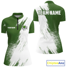 Load image into Gallery viewer, Custom Green and White Strike Bowling Shirts Women Polo, 1/4 Zip Bowling Team Jerseys Bowling League NQS11037