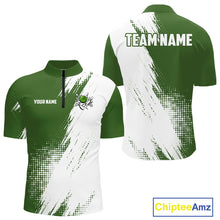 Load image into Gallery viewer, Custom Green and White Strike Bowling Shirts Men Polo, Quarter Zip Bowling Team Jersey Bowling League NQS11037