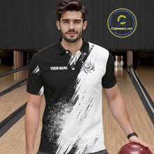 Load image into Gallery viewer, Custom Black and White Strike Bowling Shirts Men Polo, Quarter Zip Bowling Team Jersey Bowling League NQS11038