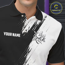 Load image into Gallery viewer, Custom Black and White Strike Bowling Shirts Men Polo, Quarter Zip Bowling Team Jersey Bowling League NQS11038