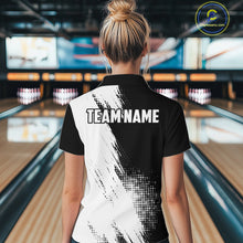 Load image into Gallery viewer, Custom Black and White Strike Bowling Shirts Women Polo, 1/4 Zip Bowling Team Jerseys Bowling League NQS11038