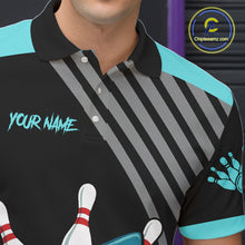 Load image into Gallery viewer, Funny Cyan Blue Shark Men Bowling Polo, Quarter Zip Shirts Custom Team Shark Bowling Outfit Jersey NQS11042