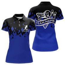 Load image into Gallery viewer, Personalized Black and Blue Bowling Polo, Quarter Zip Shirts For Women Custom Bowling Team Jerseys NQS9153