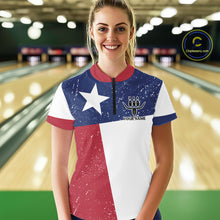 Load image into Gallery viewer, Grunge Texas Flag Bowling Polo, 1/4 Zip Shirts For Women Custom patriotic Texas Team Bowling Jerseys NQS11239