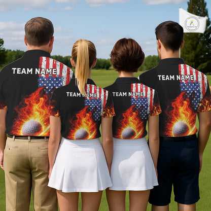 American Flag Flame Golf Polo shirts for Women Custom patriotic team Golf jerseys, ladies golf outfit NQS11433